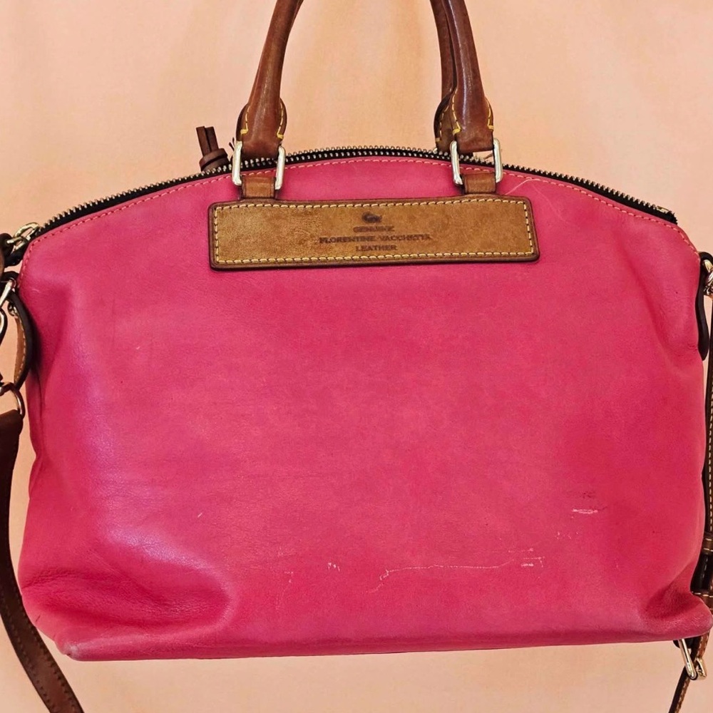 Dooney & Bourke Hot Pink Leather Satchel with Brown Trim